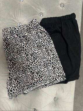 Leopard Print & Black Elastic Waist Skirts - Set of 2